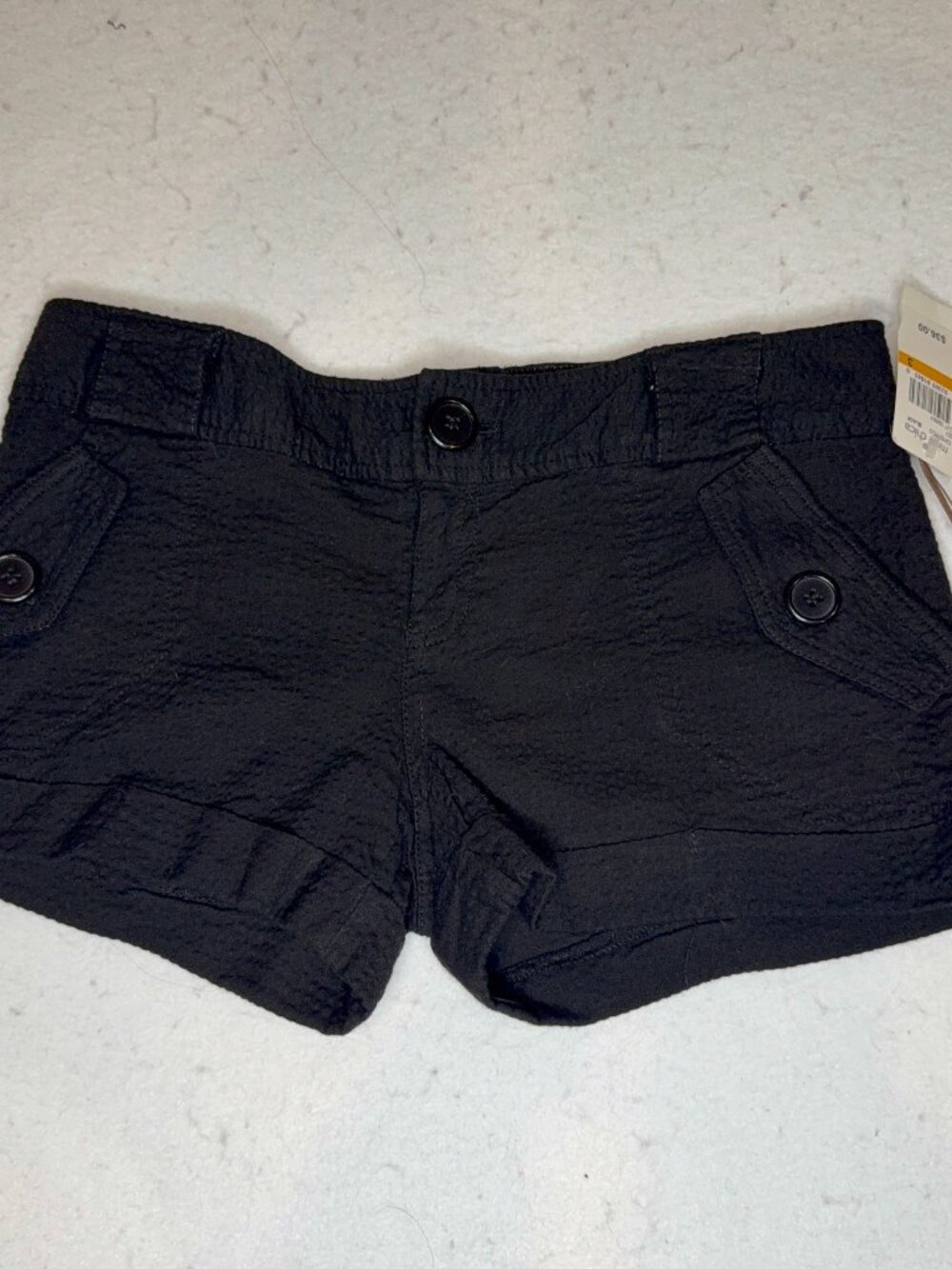 Black Solid Flat Front Black Mini Shorts Button Front Closure 97% Cotton